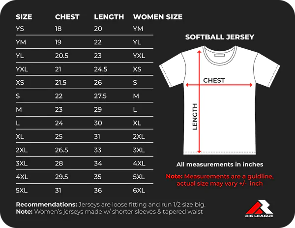 Jersey Sizing Sample Big League Shirts Jersey Sizing Sample Big League Shirts