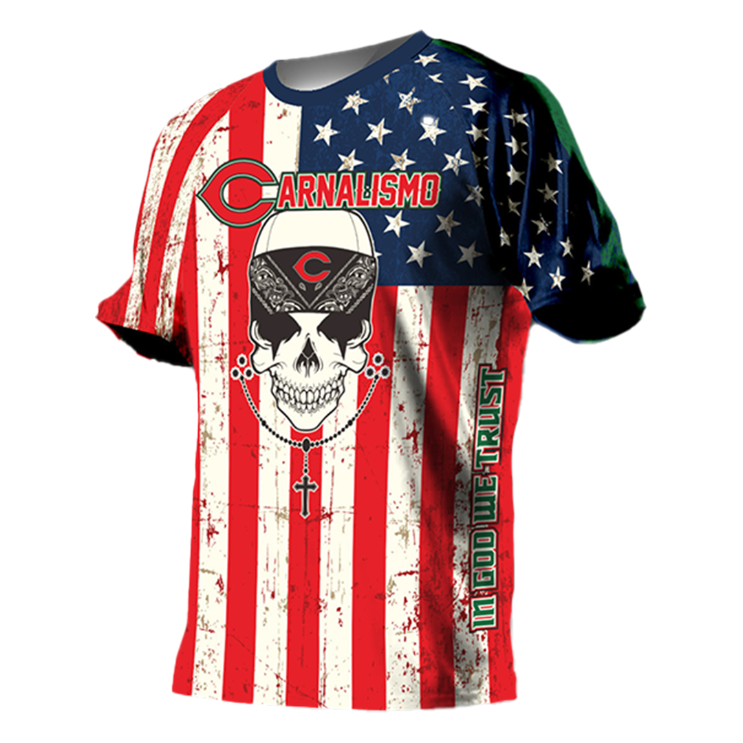 American Flag Skull Custom Name All Over Print Baseball Jersey