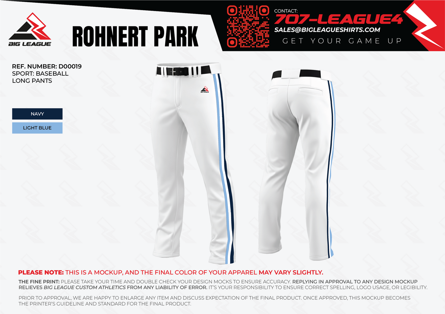 Full Length Pants / White - Navy & Light Blue Stripes