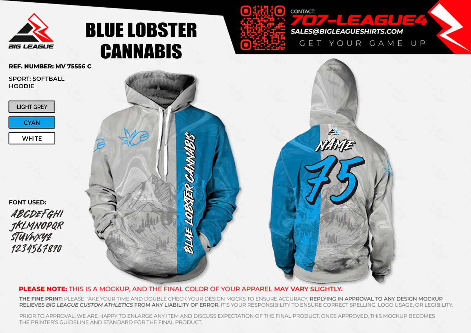 Hoodie / Light Grey - Cyan