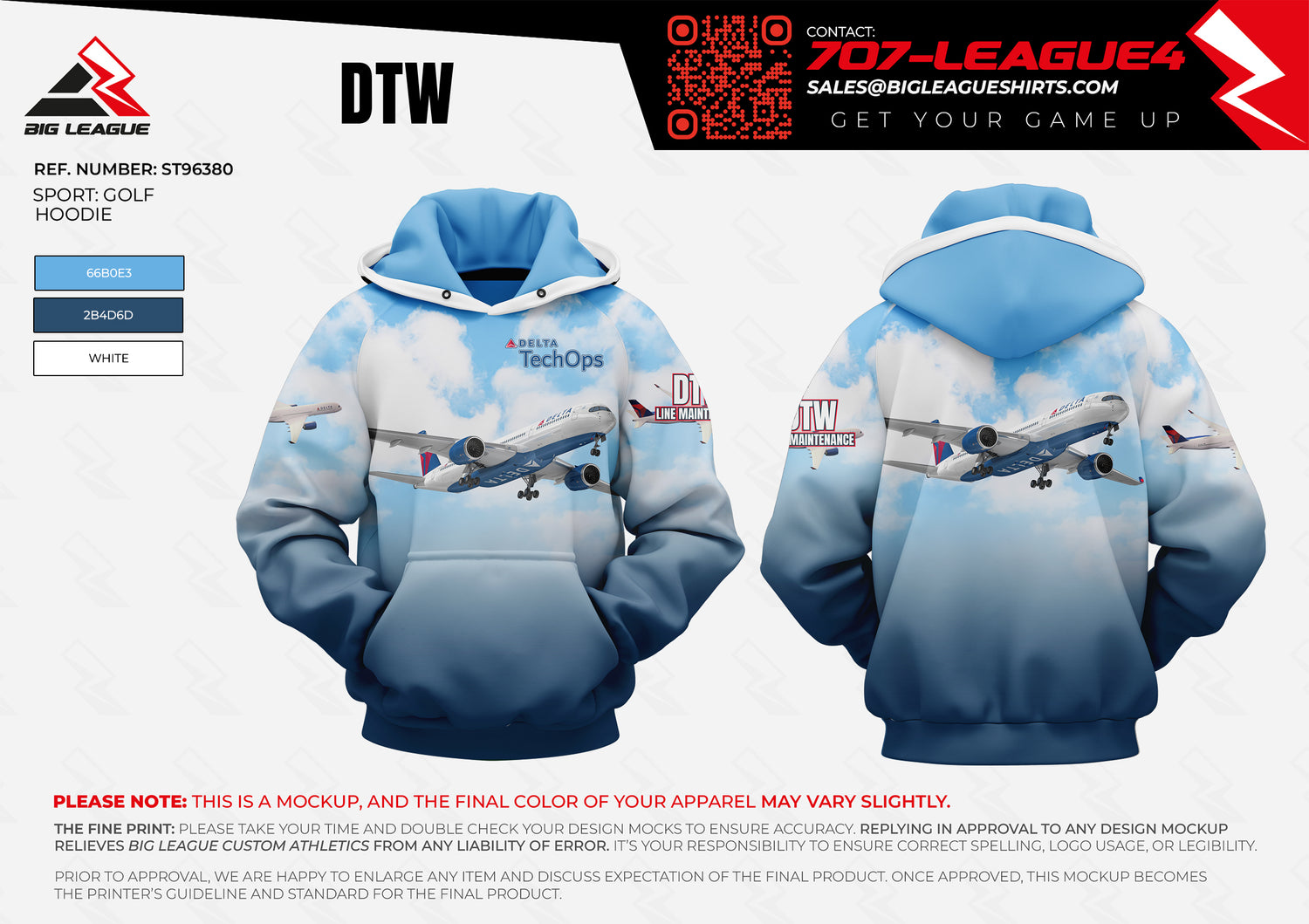 Hoodie / White - Blue