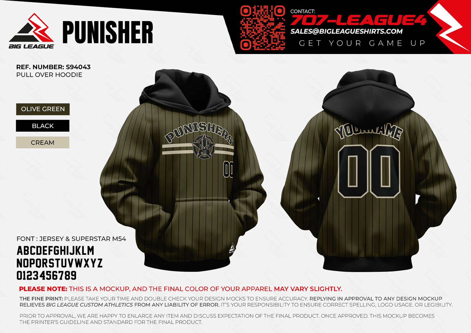 Hoodie / Olive Green - Pinstripes