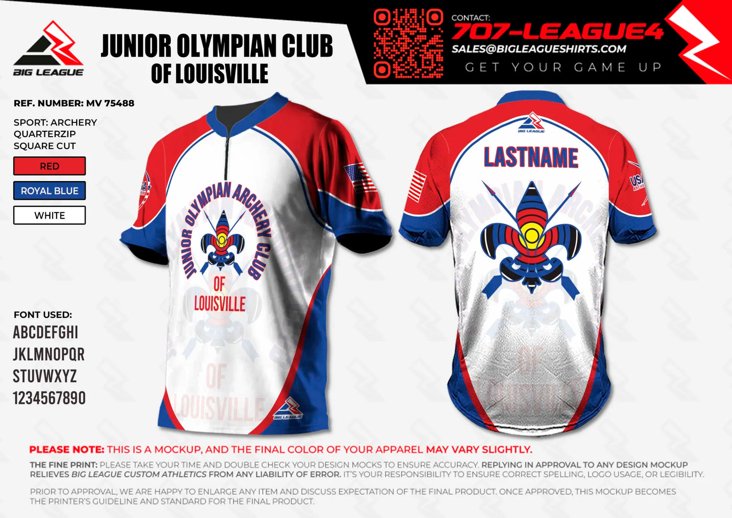 Quarter Zip Jersey / Red - Royal Blue