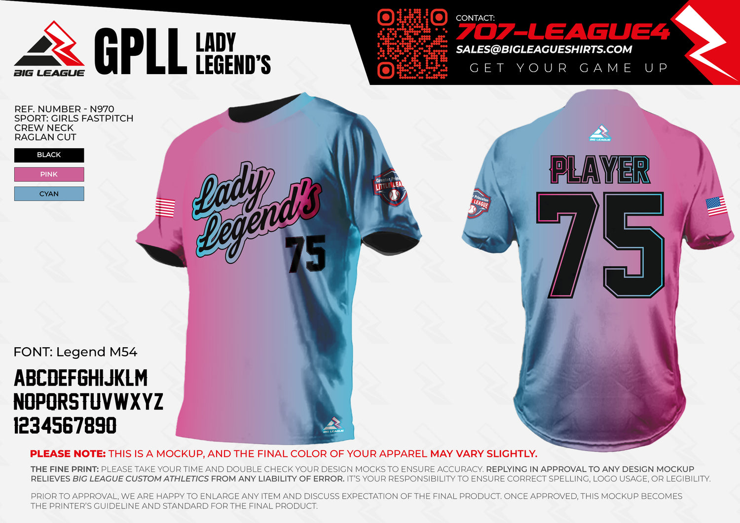 Crew Neck / Lady Legends / Pink & Blue