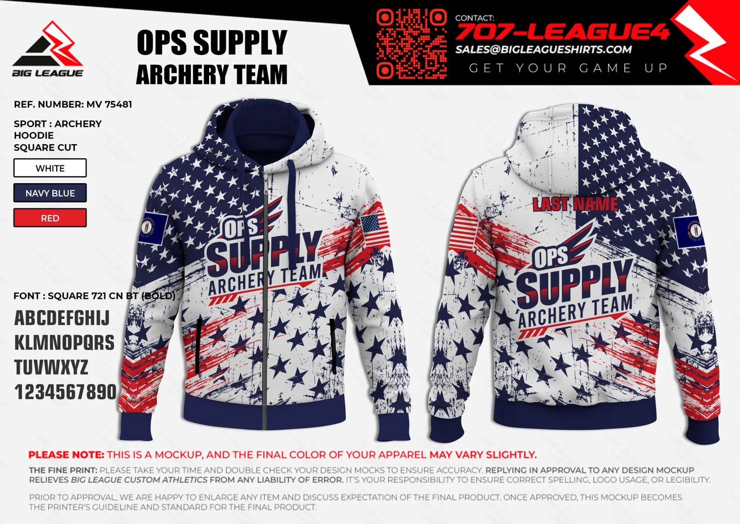 Hoodie / Navy Blue - Red
