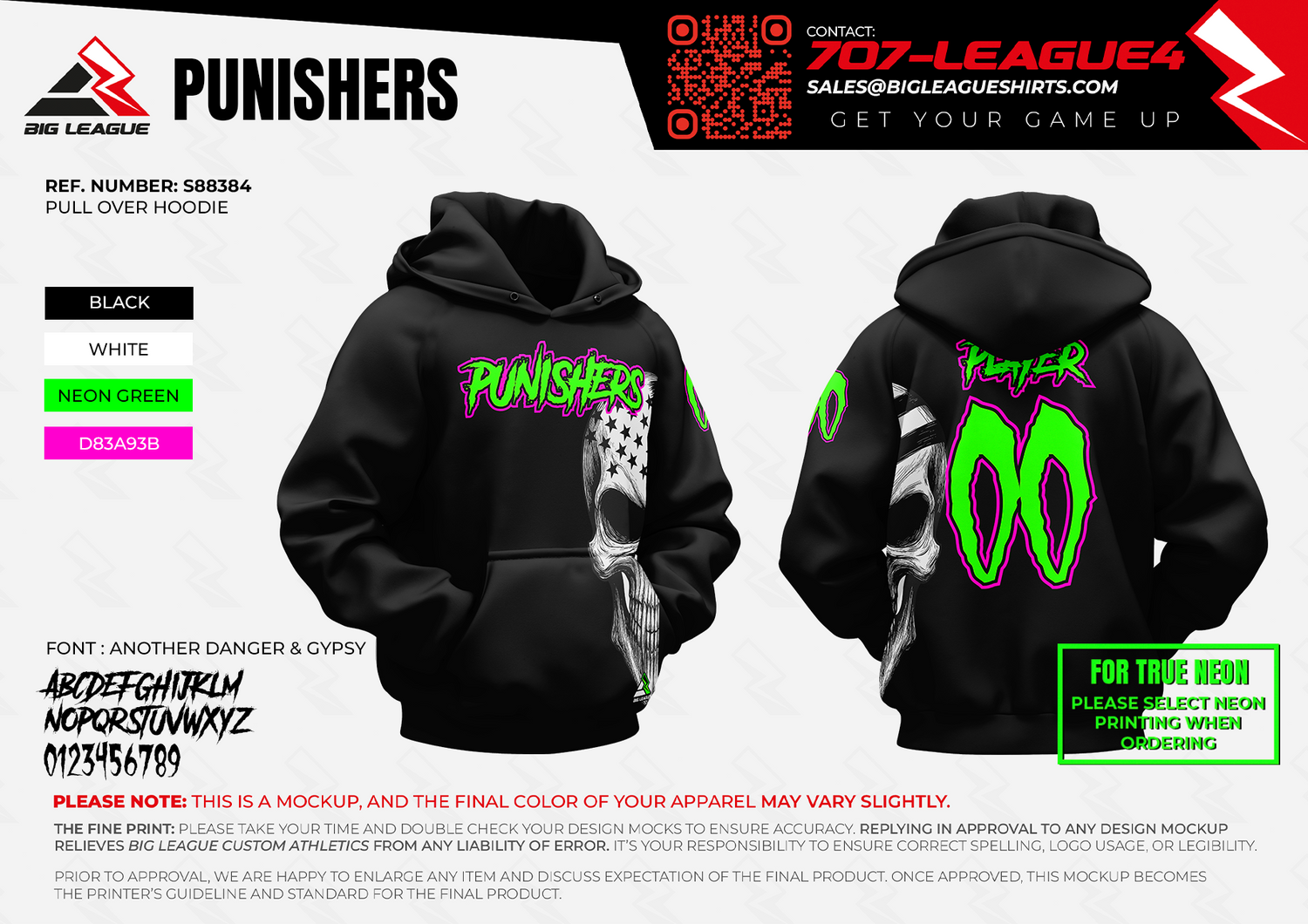 Hoodie / Skull - Neon Text (Outline)