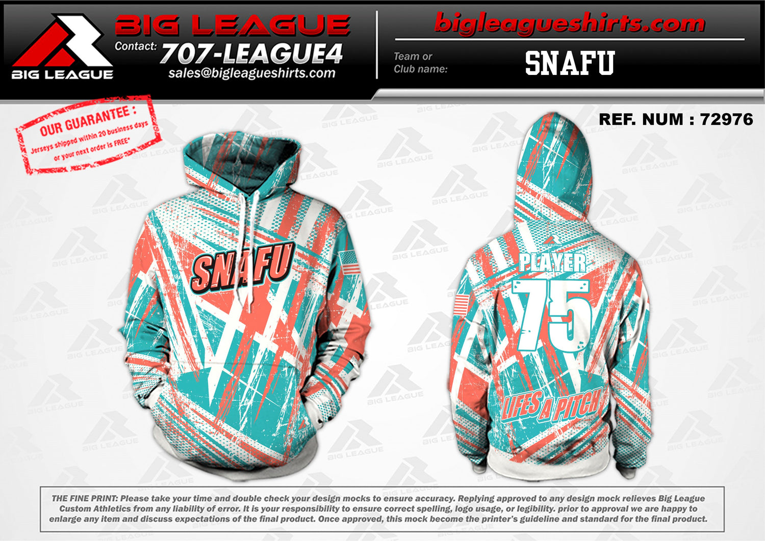 Hoodie / White-Orange-Cyan