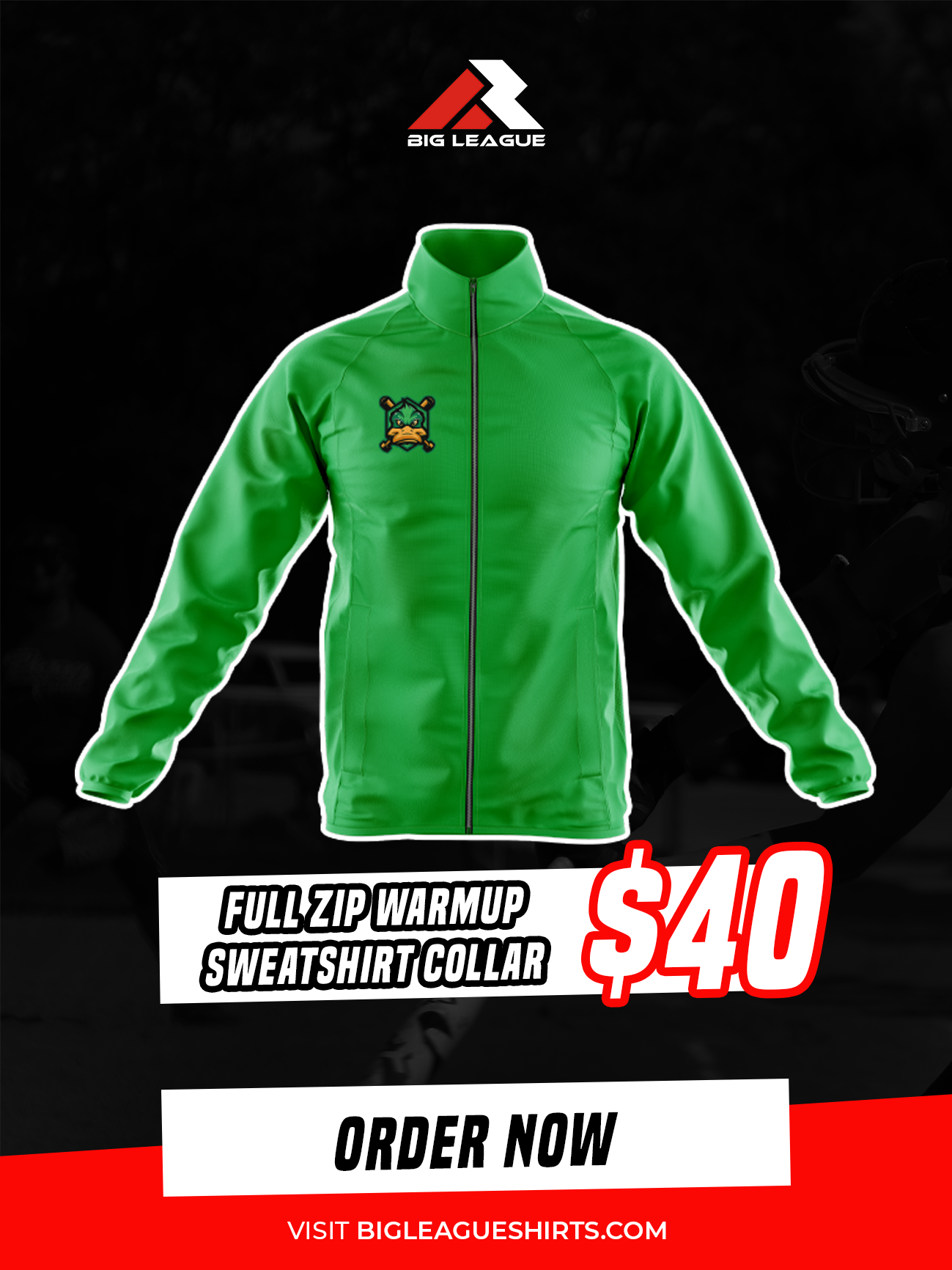 Full Zip Warmup Sweatshirt Collar / Green