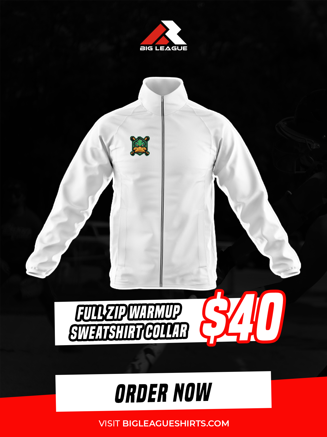 Full Zip Warmup Sweatshirt Collar / White