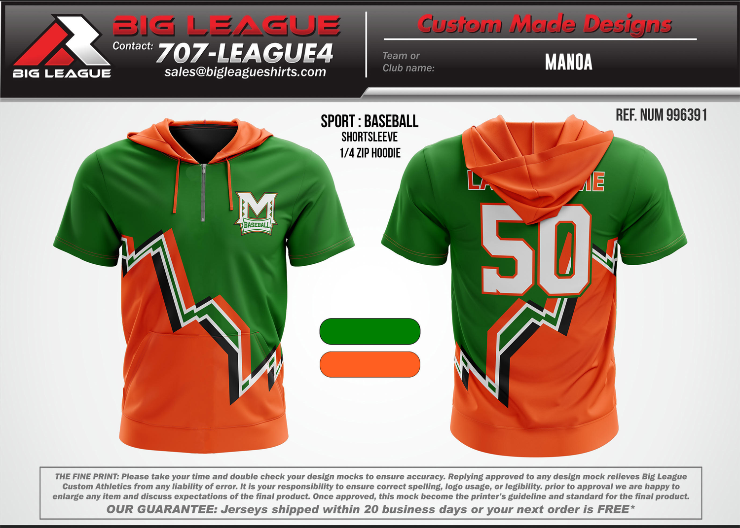 1/4 Zip Hooded Jersey / Orange Green