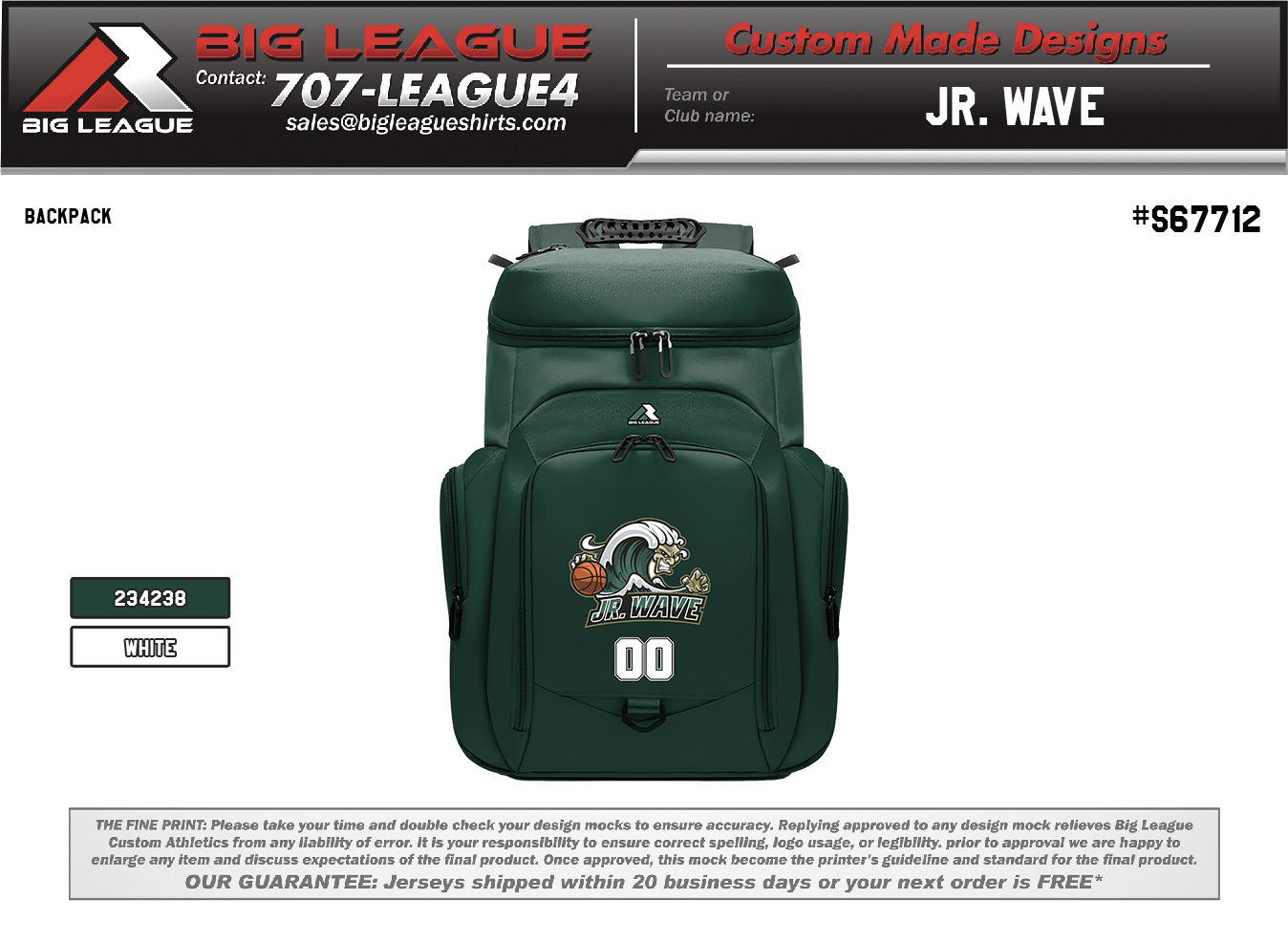 Backpack (Minimum of 7) / Green