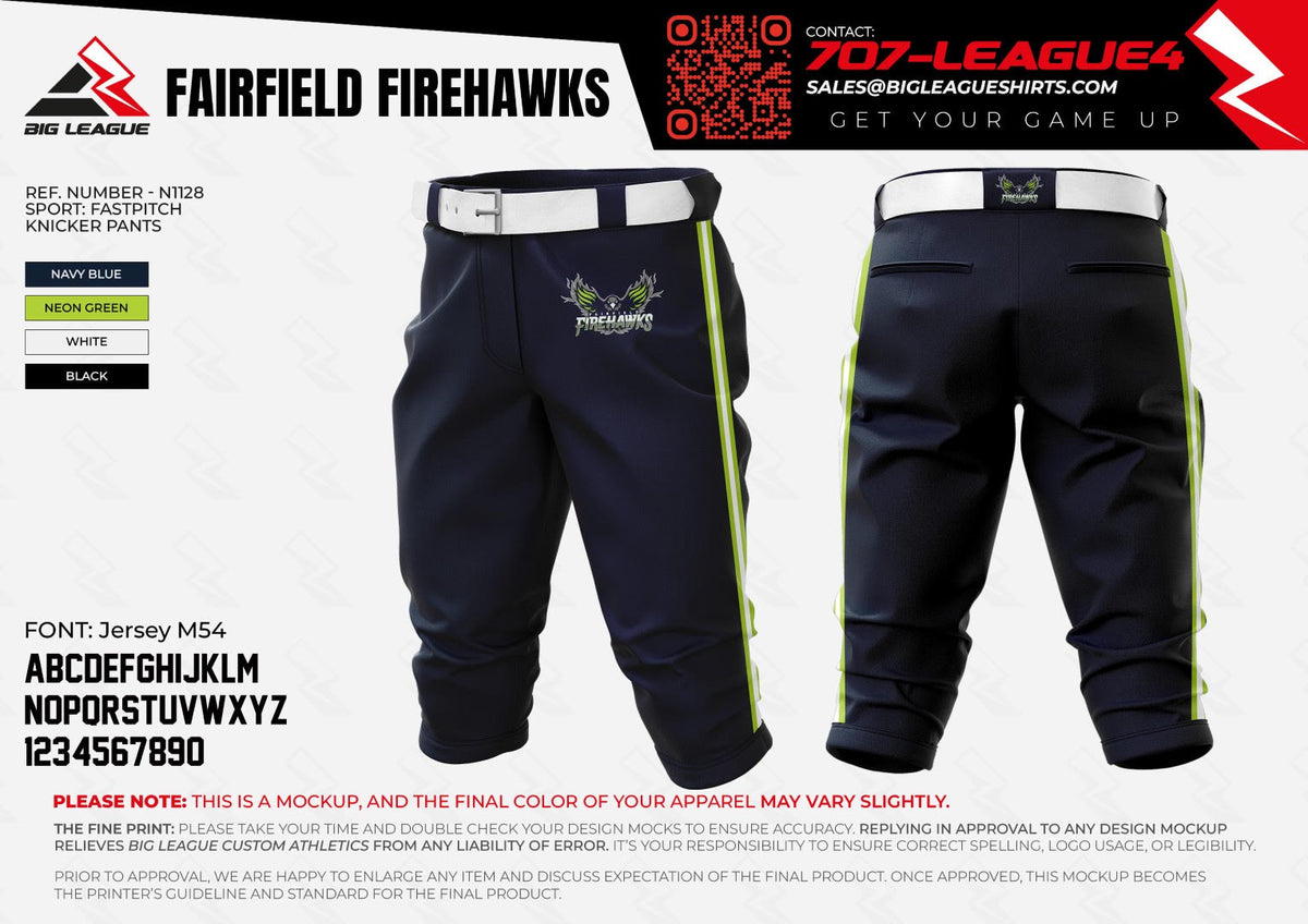 Team Uniform Girls Fastpitch Knicker Pants / Navy Blue