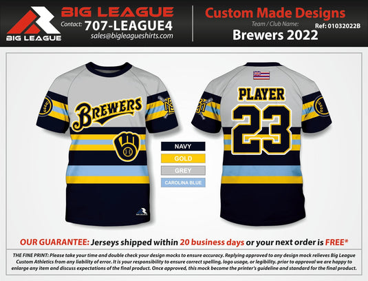 Brewers Baseball Sublimated Full-Button Game Jersey - White