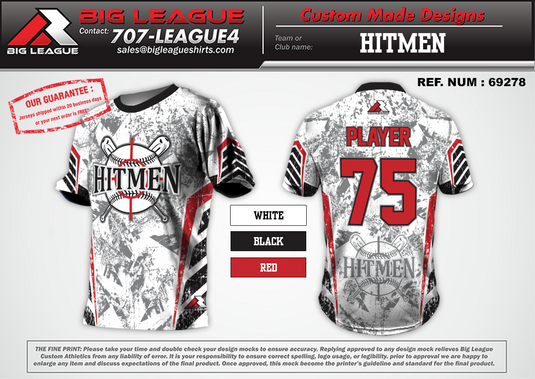CUSTOM T-Shirt JERSEY Personalized Name Number Team - Hitmen White -  Softball