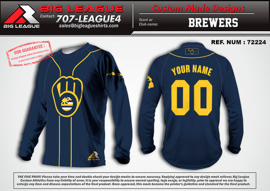 Big League Shirts Brewers Pinstripe Blue Long Sleeve