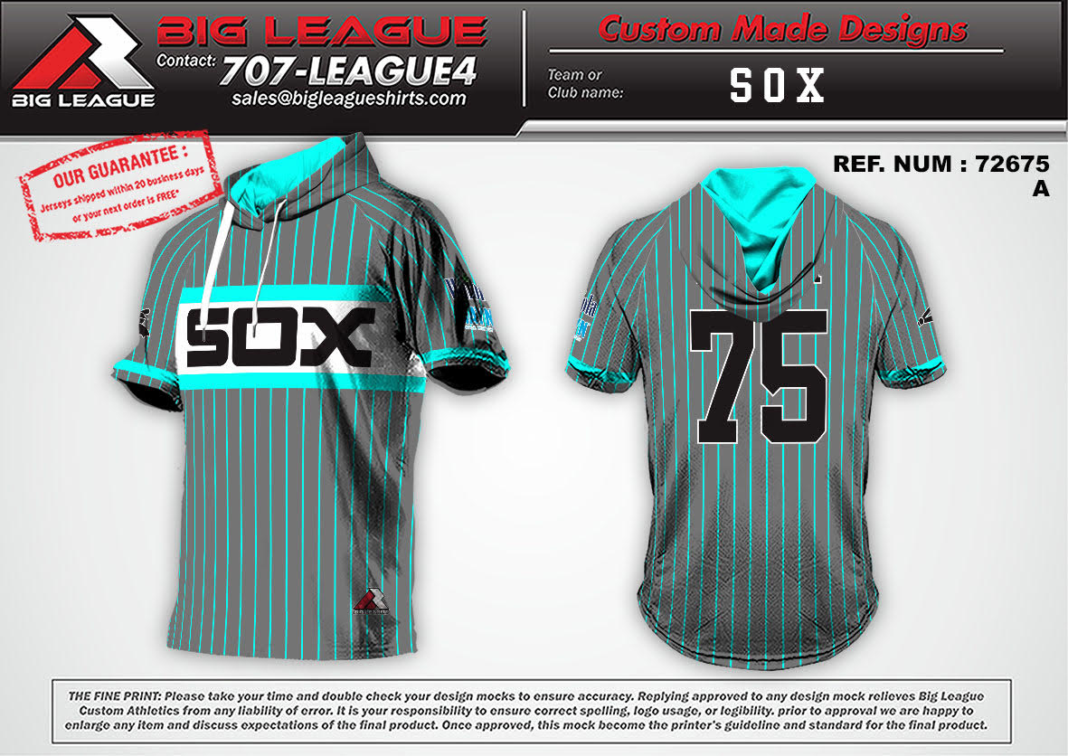 Hooded Short Sleeve / Teal Pinstripe